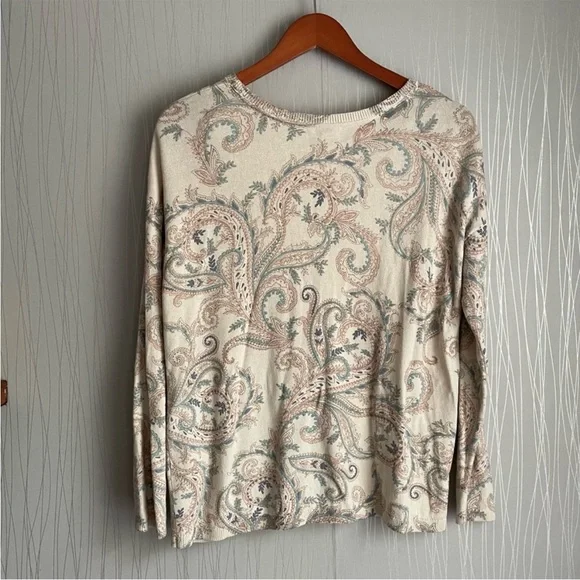 J. Jill Tan Floral Paisley Pullover V Neck Sweater Long Sleeve Size XS - Picture 4 of 6